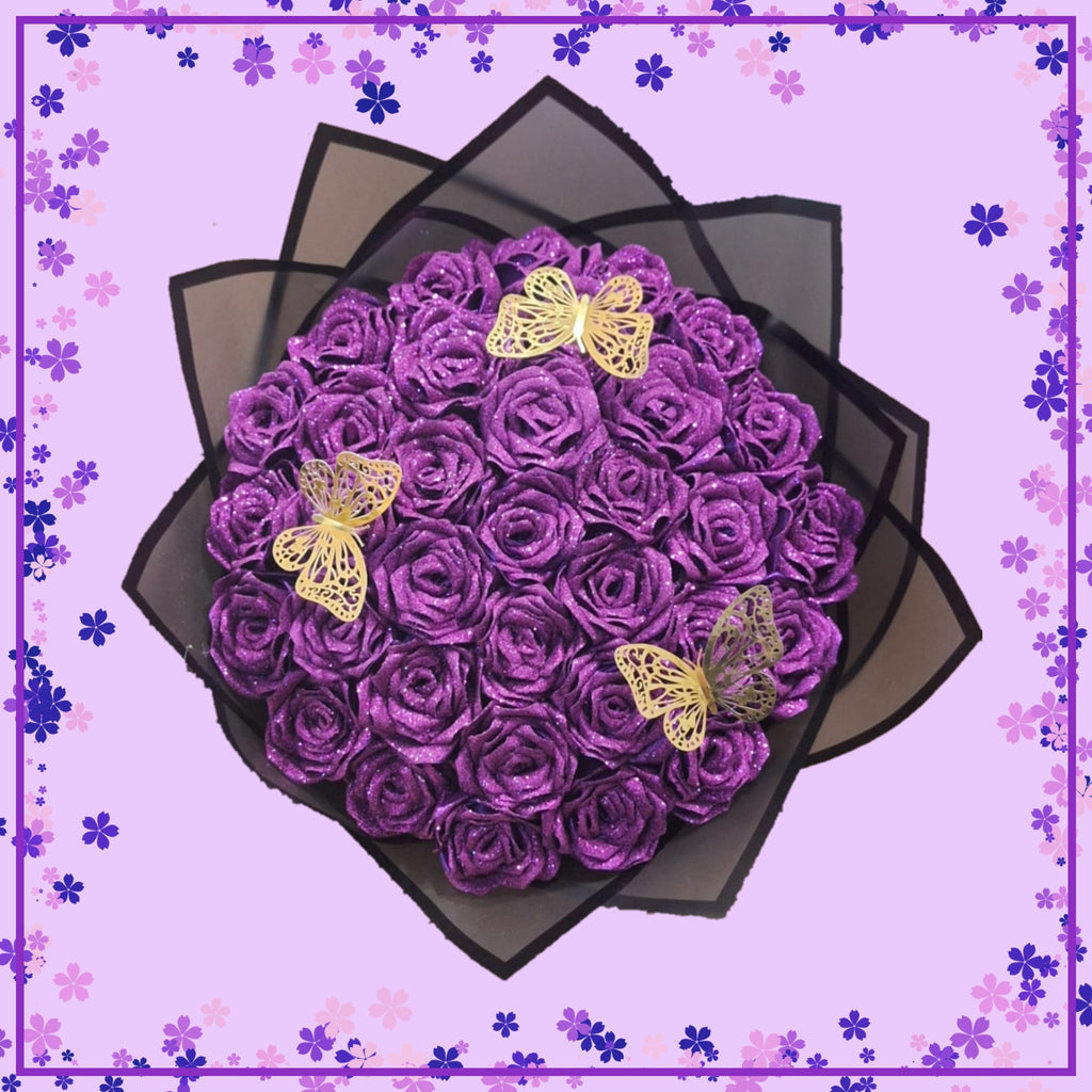 Bouquet "Brillo Eterno": 34 Rosas que Desafían la Gravedad (Morado)